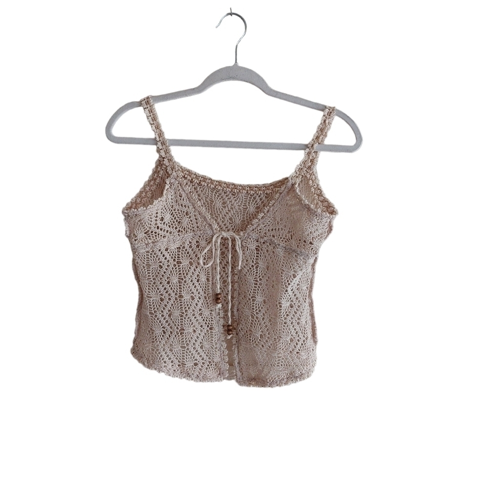 Y2K Crocheted BOHO Tank Tie Front Crop Top